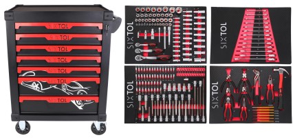 Dielenský vozík na náradie MECHANIC TROLLEY KEVIN 210, 7 zásuviek, 210 ks náradia