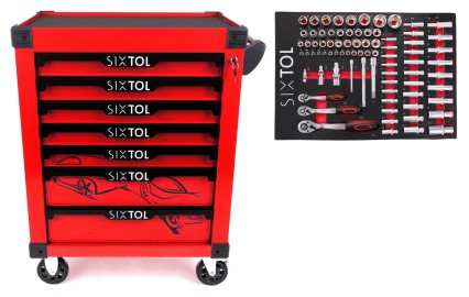 Dielenský vozík na náradie MECHANIC TROLLEY KEVIN RED 80, 7 zásuviek, 80 ks náradia