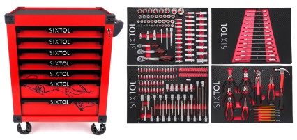 Dielenský vozík na náradie MECHANIC TROLLEY KEVIN RED 210, 7 zásuviek, 210 ks náradia