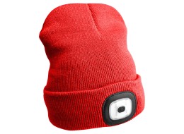 Čiapka s čelovkou 180lm, nabíjacia, USB, univerzálna veľkosť, bavlna / PE, červená