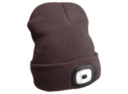 Čiapka s čelovkou 180 lm, dobíjacia, USB, univerzálna veľkosť, bavlna/PE, hnedá