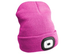 Čiapka s čelovkou 180 lm, dobíjacia, USB, univerzálna veľkosť, bavlna/PE, ružová