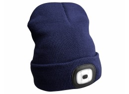 Čiapka s čelovkou 180lm, nabíjacia, USB, univerzálna veľkosť, bavlna/PE, modrá