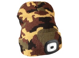 Čiapka s čelovkou 180 lm, dobíjacia, USB, univerzálna veľkosť, bavlna/PE, maskáčová