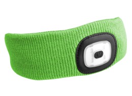 Čelenka s čelovkou 180 lm, nabíjateľná, USB, univerzálna veľkosť, bavlna/PE, fluorescenčná zelená