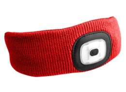 Čelenka s čelovkou 180 lm, nabíjateľná, USB, univerzálna veľkosť, bavlna/PE, červená