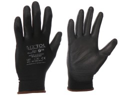 Pracovné rukavice z polyesteru polonamočené v polyuretáne GLOVE PE-PU 9, čierne, veľkosť 9