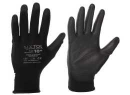 Pracovné rukavice z polyesteru polomáčané v polyuretáne GLOVE PE-PU 10, čierne, veľkosť 10