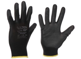 Pracovné rukavice z polyesteru polomáčané v polyuretáne GLOVE PE-PU 11, čierne, veľkosť 11