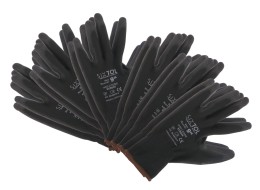 Pracovné rukavice z polyesteru polomáčané v PU GLOVE PE-PU 9, čierne, veľ. 9, 6 párov