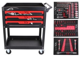 Dielenský vozík s náradím MECHANIC TROLLEY JASON 115, 3 zásuvky, 1 polica, 115 ks náradia