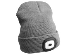 Čiapka s čelovkou 180 lm, nabíjateľná, USB, univerzálna veľkosť, bavlna/PE, svetlo šedá