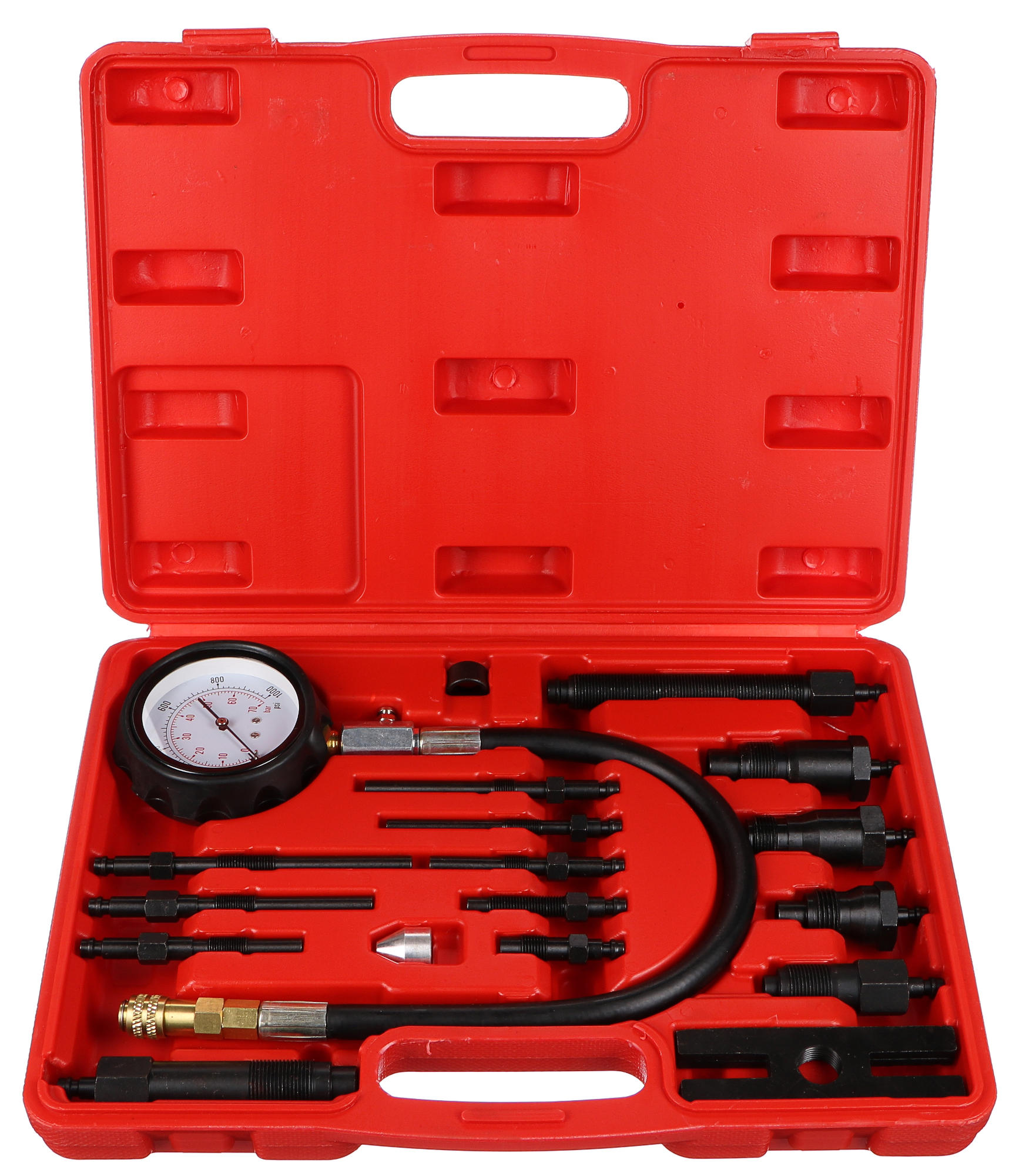 Sada na testovanie kompresie naftových motorov MECHANIC ENGINE TESTER 19, 0-70 bar, 19 ks