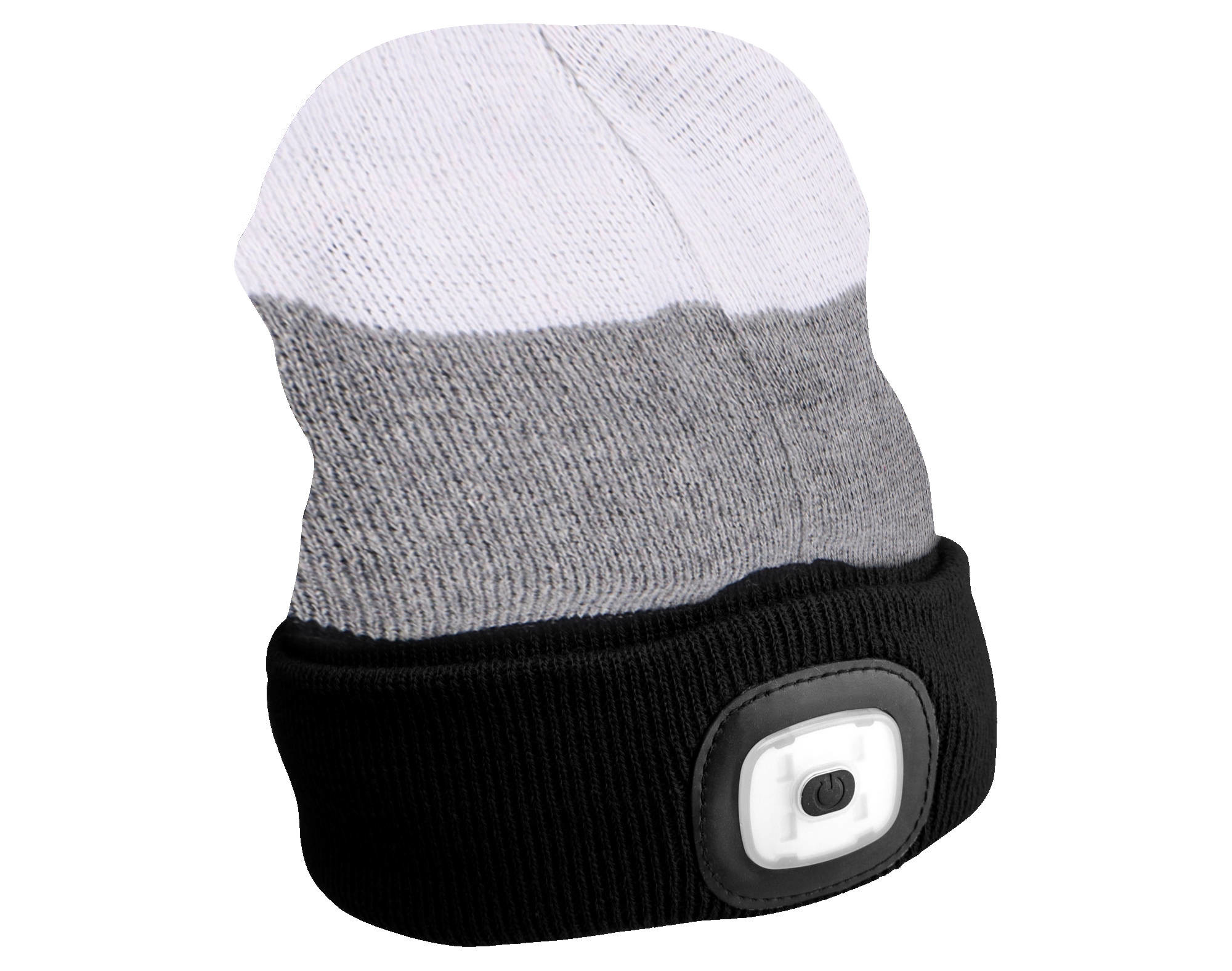 Čiapka s čelovkou 180 lm, dobíjateľná, USB, univerzálna veľkosť, bavlna/PE, čierna/sivá/biela