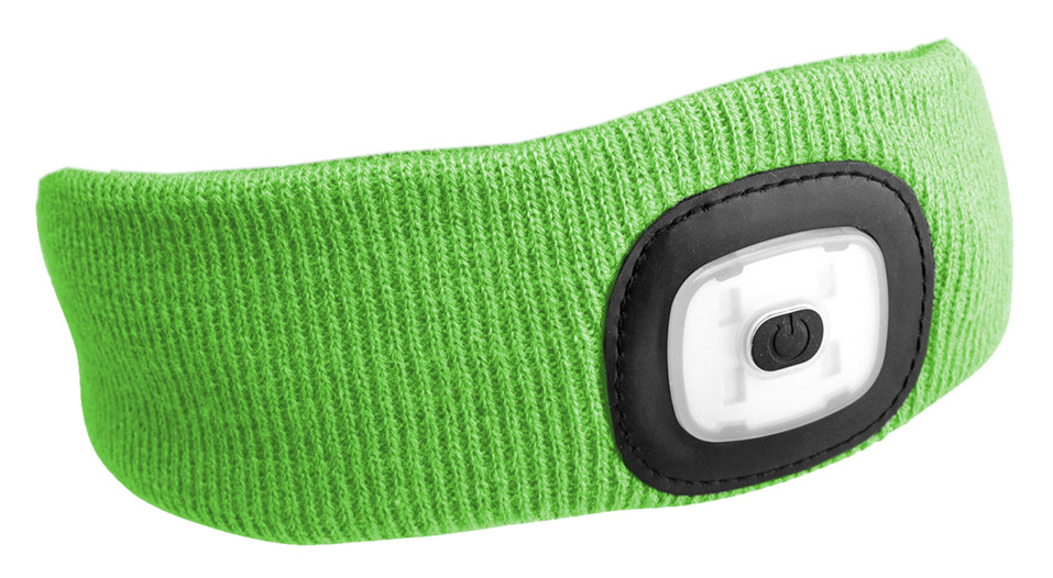 Čelenka s čelovkou 180 lm, nabíjateľná, USB, univerzálna veľkosť, bavlna/PE, fluorescenčná zelená