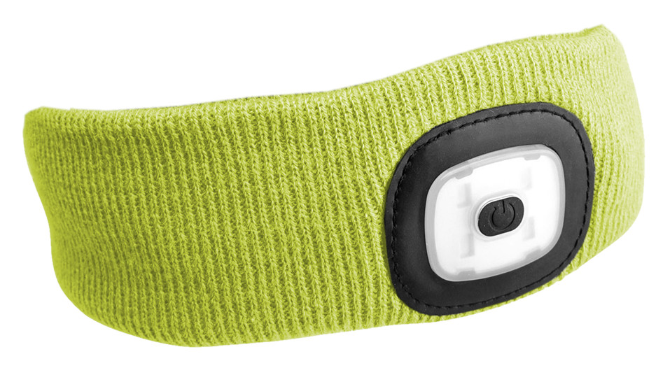 Čelenka s čelovkou 180 lm, nabíjateľná, USB, univerzálna veľkosť, bavlna/PE, fluorescenčná žltá