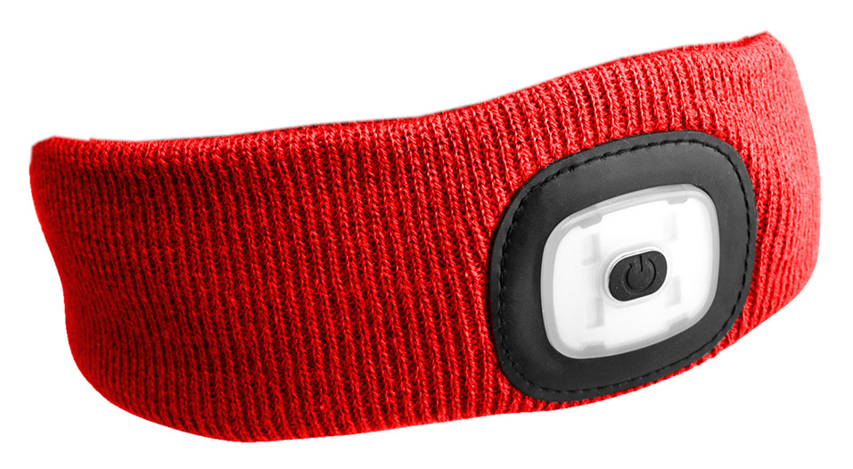 Čelenka s čelovkou 180 lm, nabíjateľná, USB, univerzálna veľkosť, bavlna/PE, červená