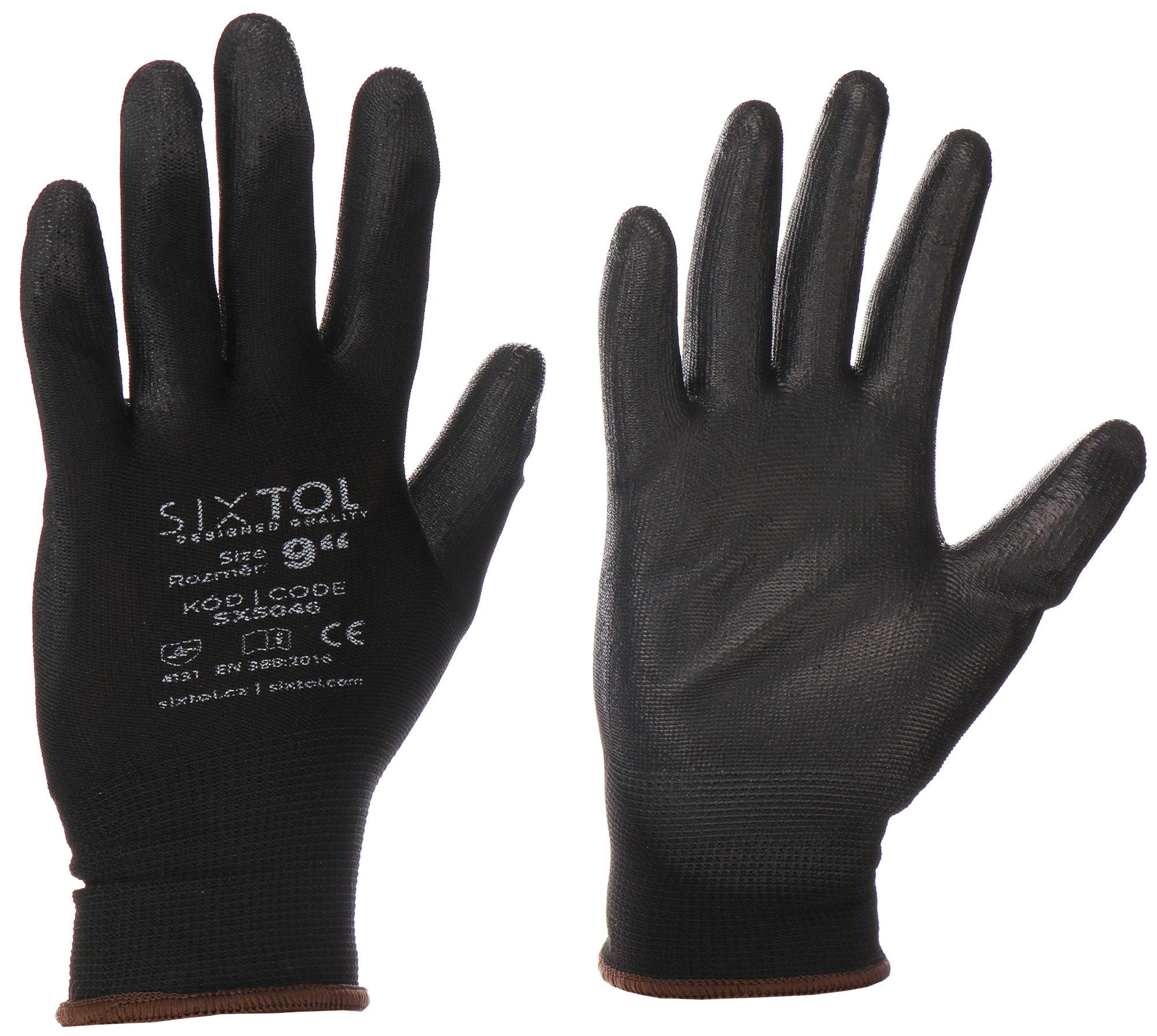 Pracovné rukavice z polyesteru polonamočené v polyuretáne GLOVE PE-PU 9, čierne, veľkosť 9"