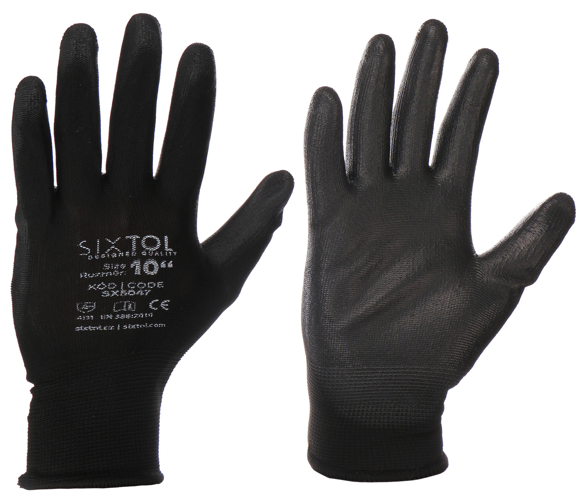Pracovné rukavice z polyesteru polomáčané v polyuretáne GLOVE PE-PU 10, čierne, veľkosť 10
