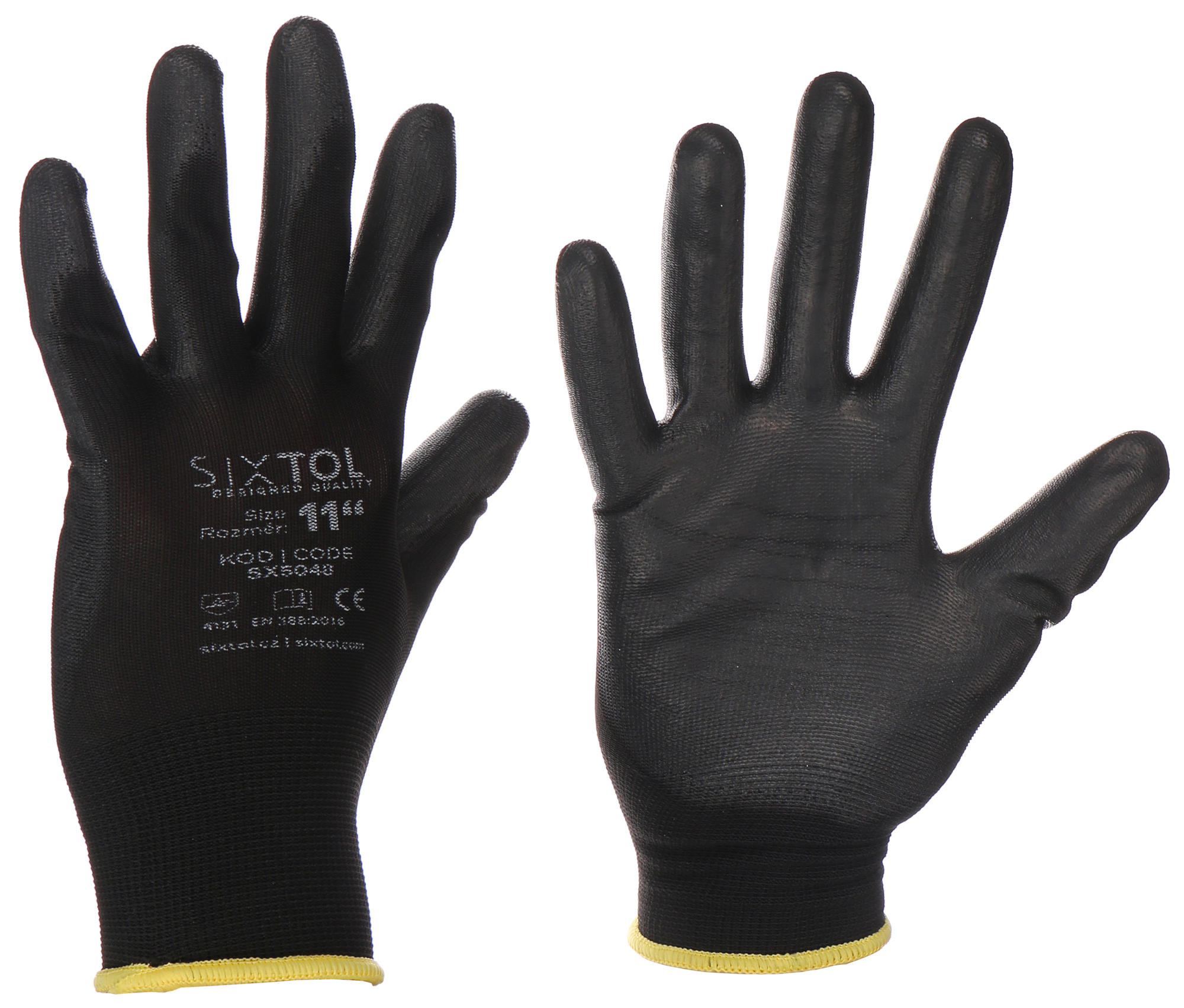 Pracovné rukavice z polyesteru polomáčané v polyuretáne GLOVE PE-PU 11, čierne, veľkosť 11
