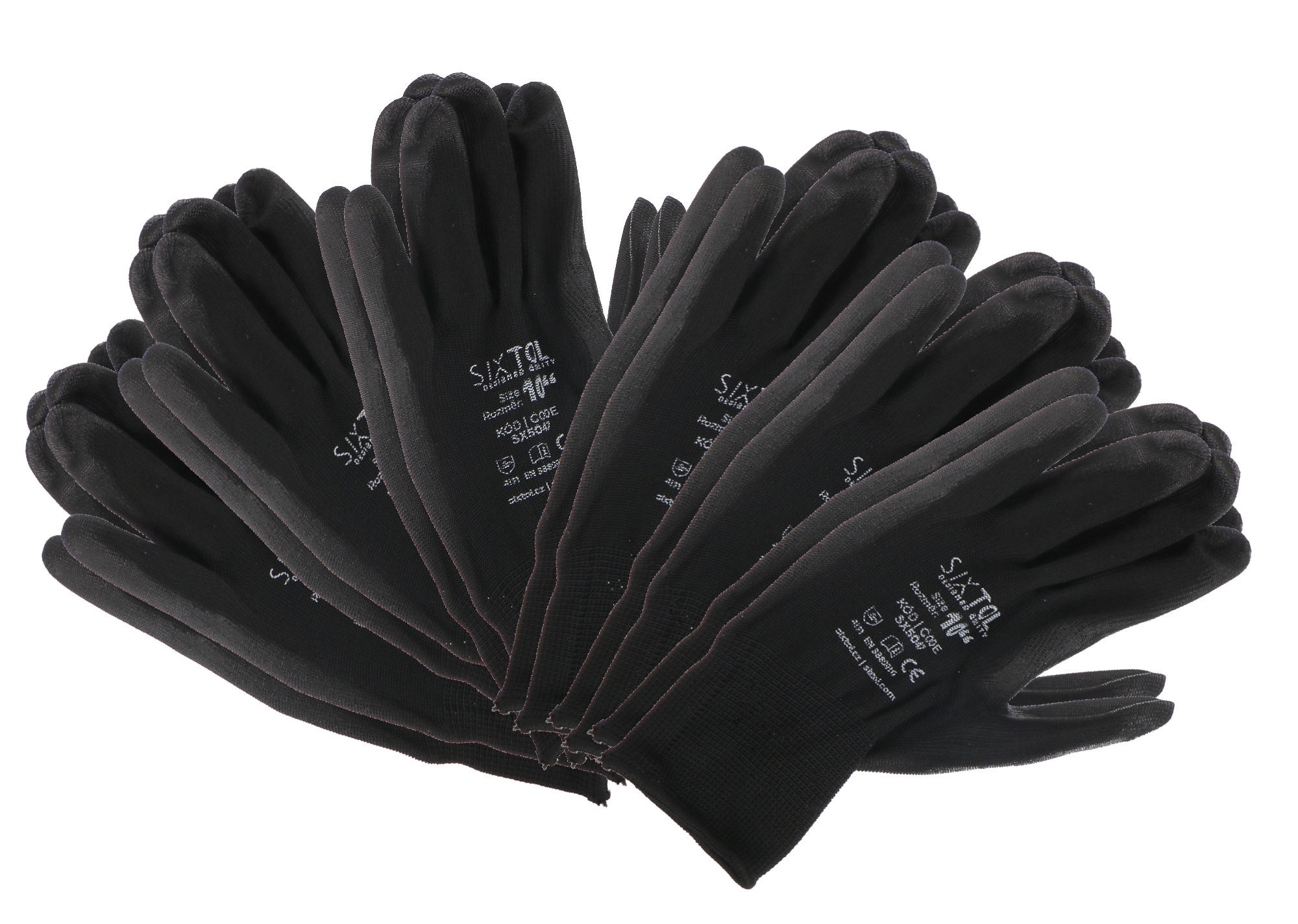 Pracovné rukavice z polyesteru polomáčané v PU GLOVE PE-PU 10, čierne, veľ. 10\", 6 párov