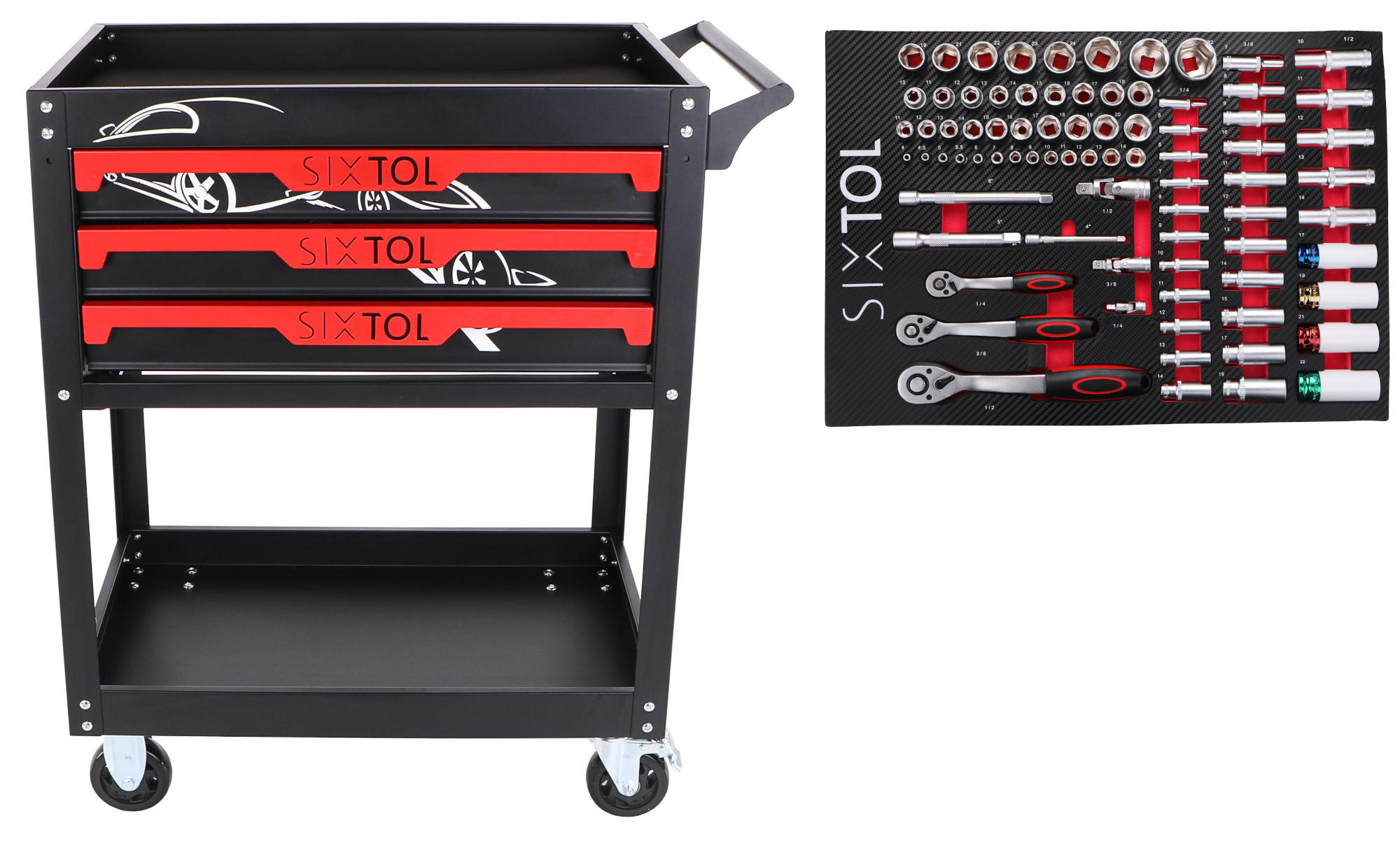 Dielenský vozík s náradím MECHANIC TROLLEY JASON 80, 3 zásuvky, 1 polica, 80 ks náradia
