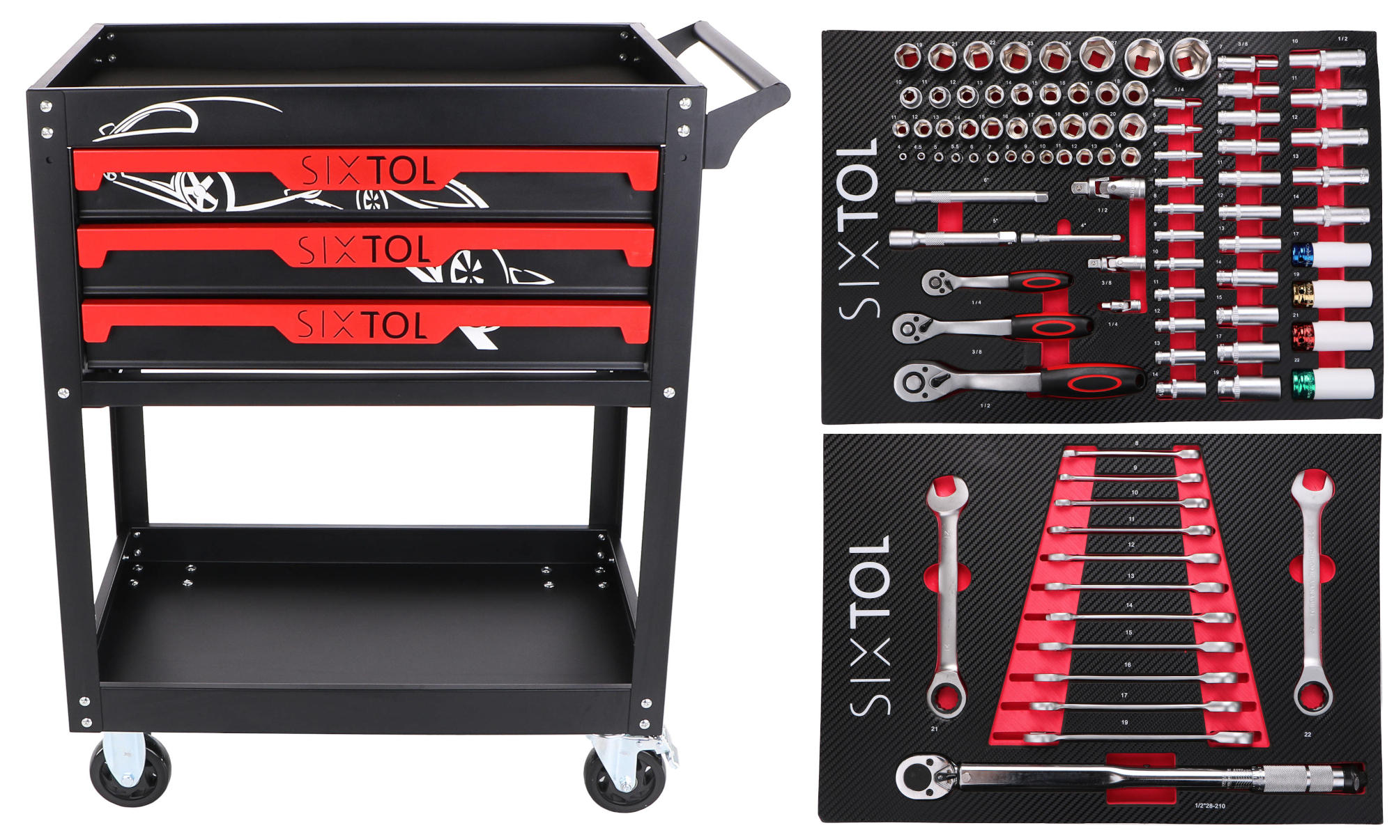 Dielenský vozík s náradím MECHANIC TROLLEY JASON 94, 3 zásuvky, 1 polica, 94 ks náradia