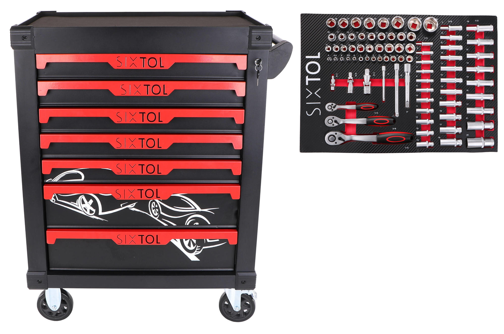 Dielenský vozík na náradie MECHANIC TROLLEY KEVIN 80, 7 zásuviek, 80 ks náradia