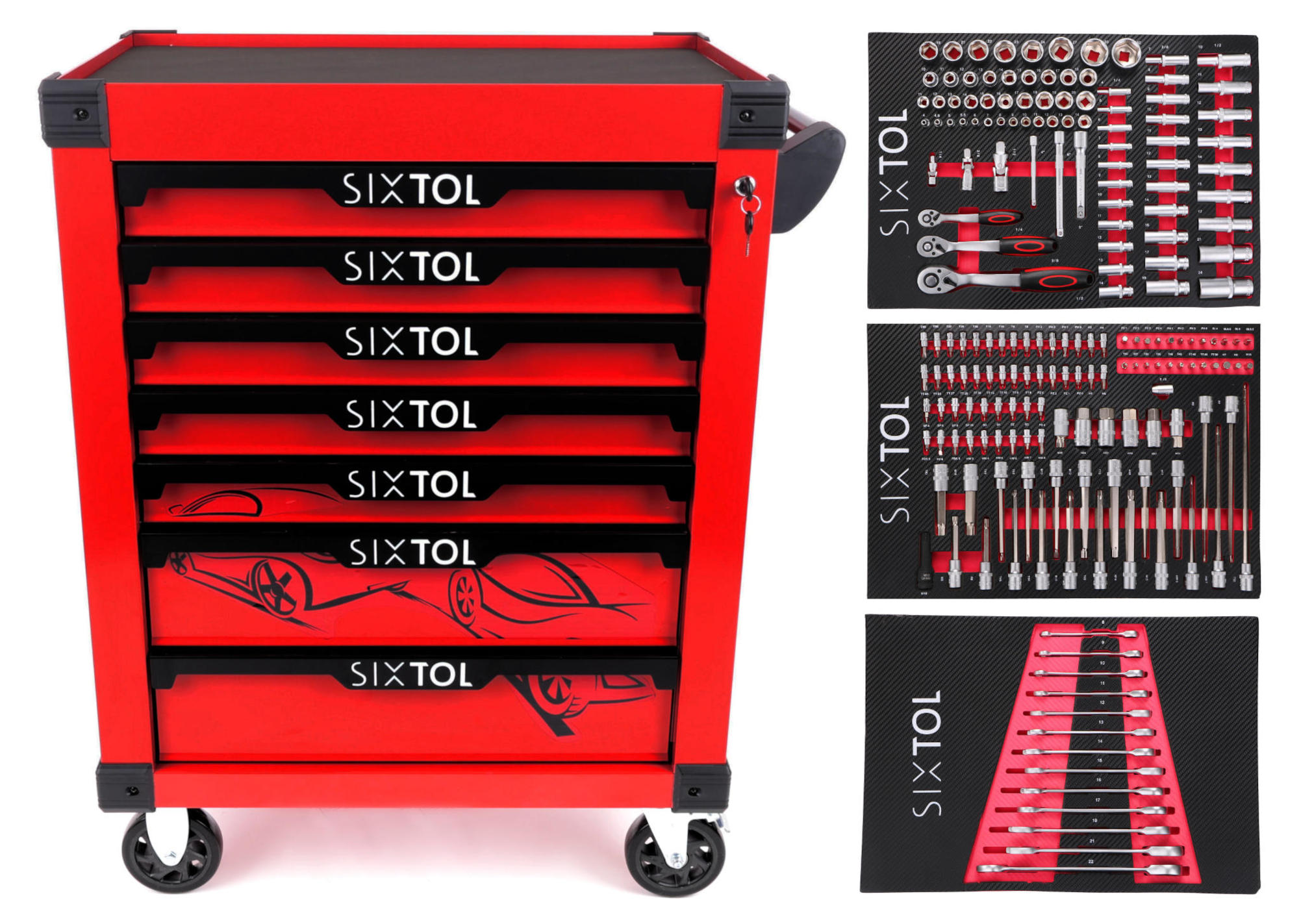 Fotografia produktu: Sixtol Dielenský vozík na náradie MECHANIC TROLLEY KEVIN RED 195, 7 zásuviek, 195 ks náradia