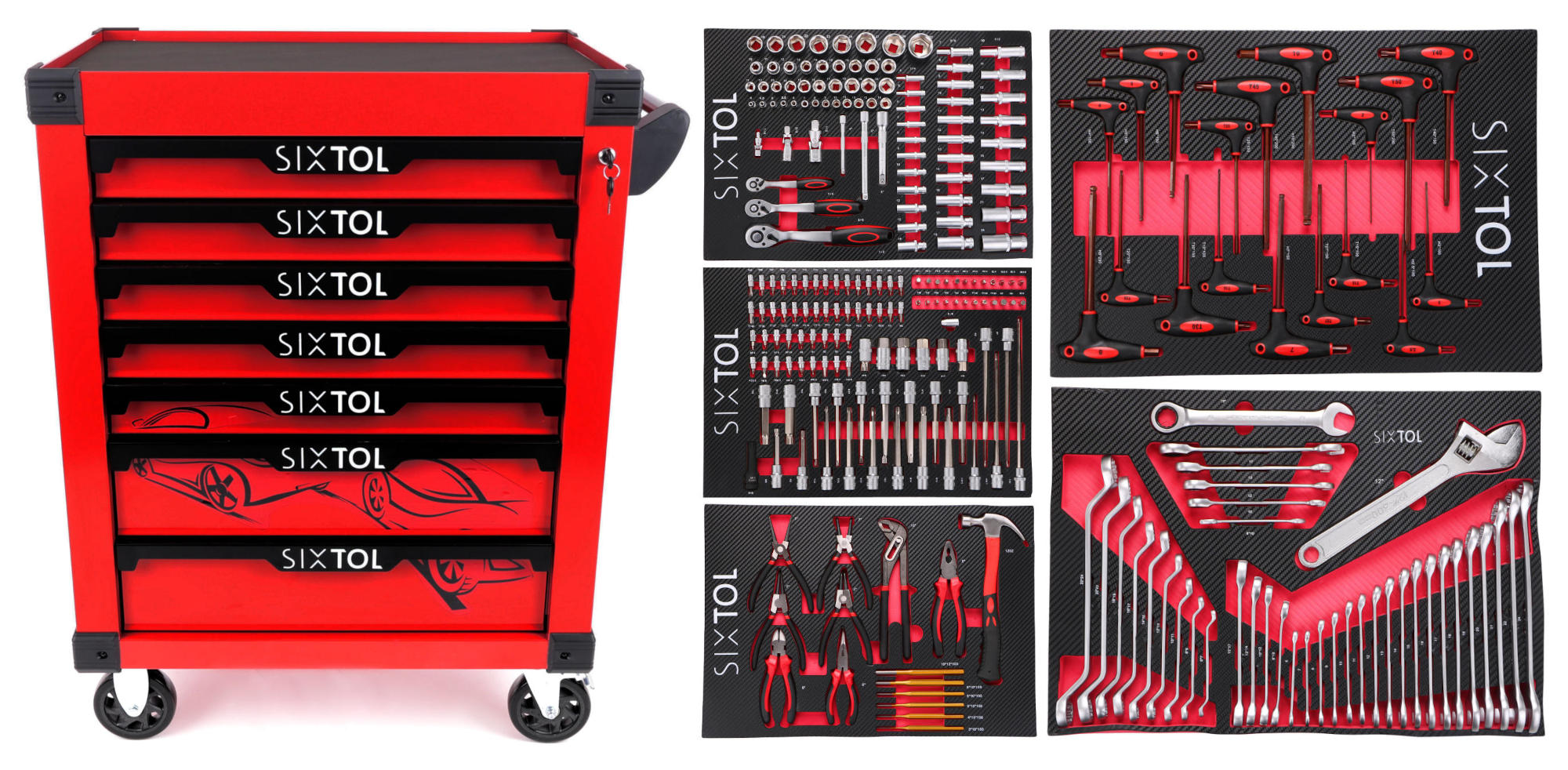 Fotografia produktu: Sixtol Dielenský vozík na náradie MECHANIC TROLLEY KEVIN RED 253, 7 zásuviek, 253 ks náradia