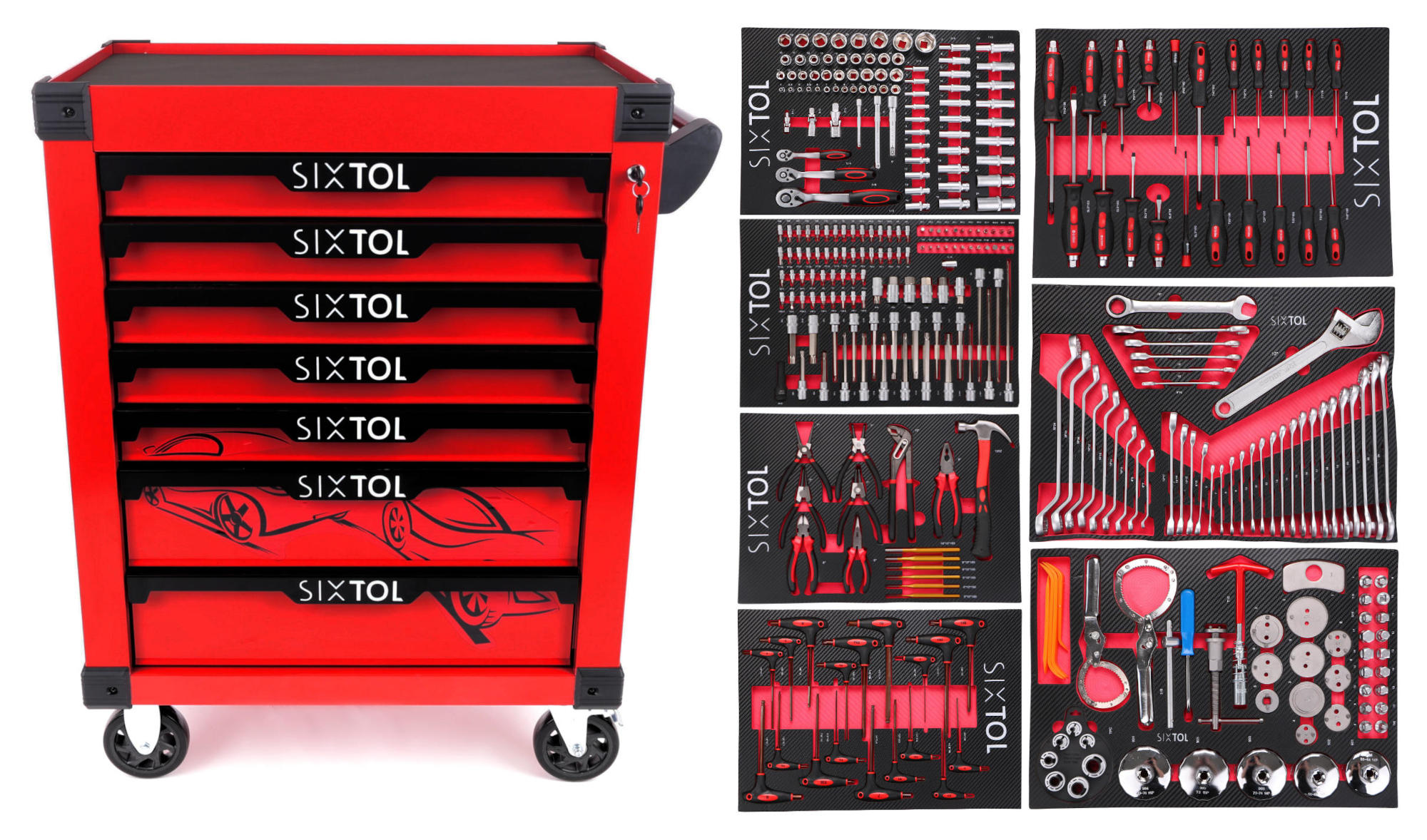 Fotografia produktu: Sixtol Dielenský vozík na náradie MECHANIC TROLLEY KEVIN RED 326, 7 zásuviek, 326 ks náradia